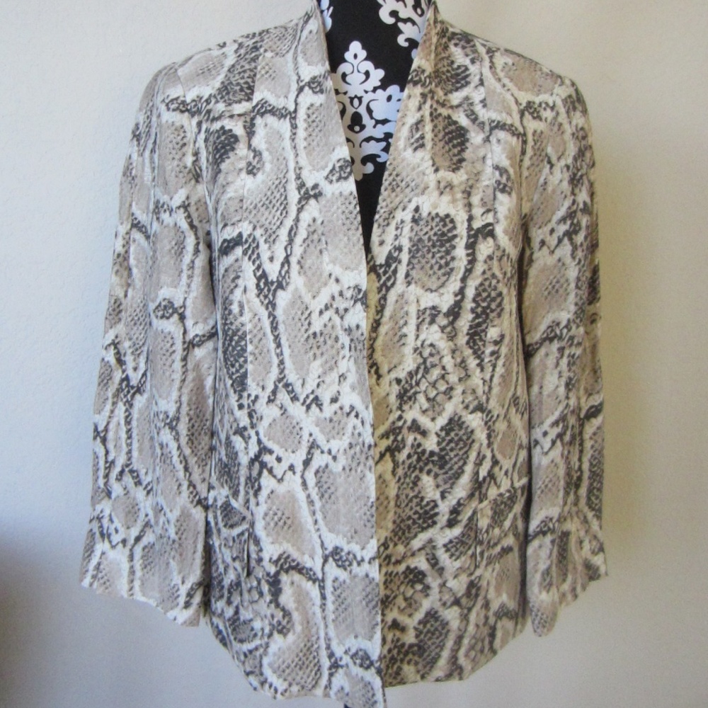 Louben Misses 6 Snake Skin Dress Jacket 2 Pockets Silk Lined Long Sleeve
